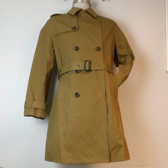 Minimalist Double Breasted belted Long Trench Coat with pockets 38R UnLined, new - Picture 2 of 16